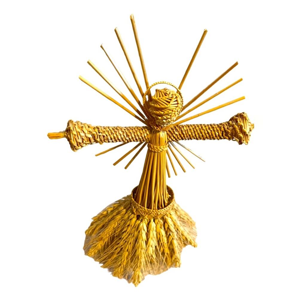 Wheat Angel, woven from Kansas Wheat. 10” T x 5.5” W at bottom of skirt.